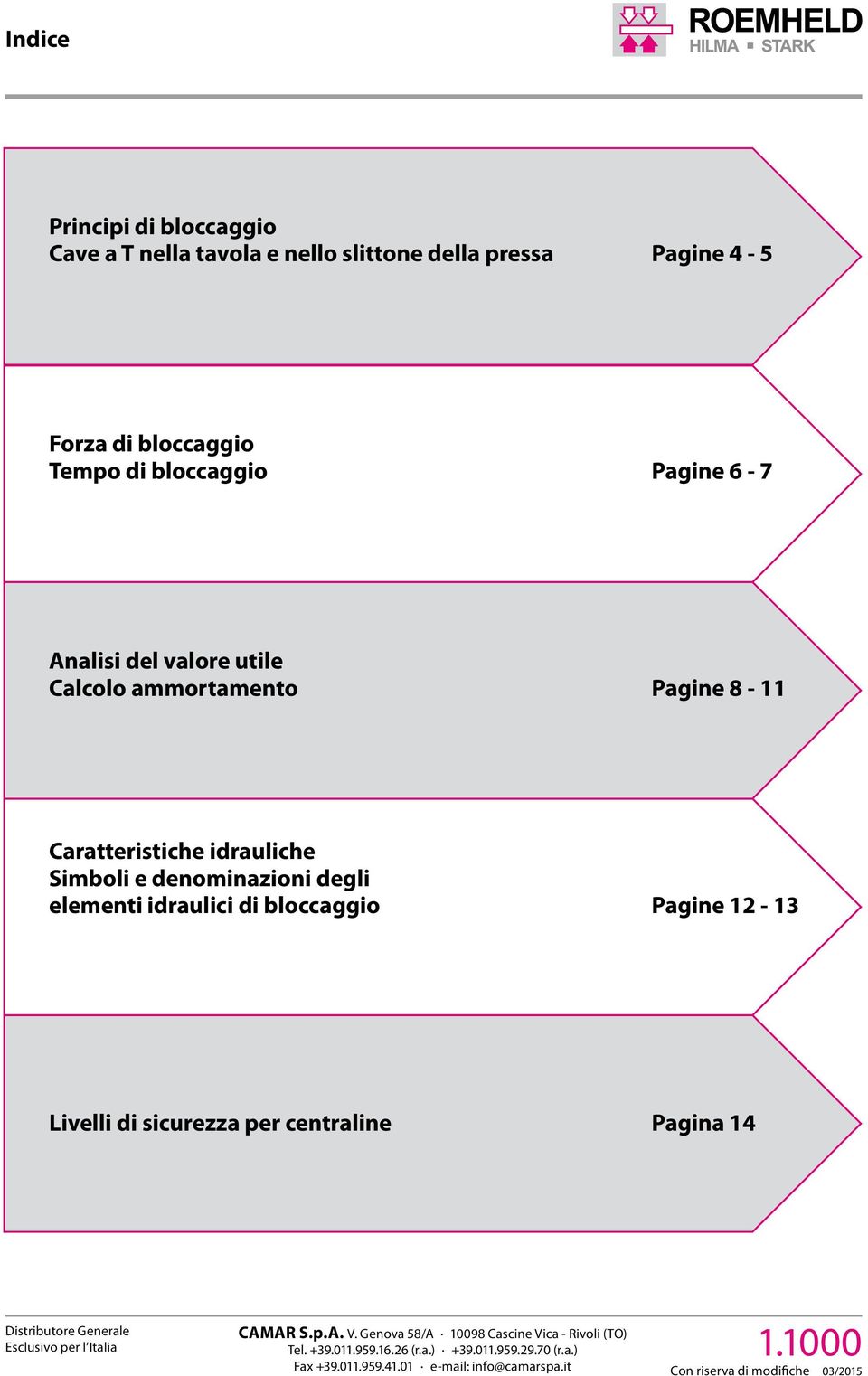 Calcolo ammortamento Pagine 8-11 Caratteristiche idrauliche Simboli e denominazioni