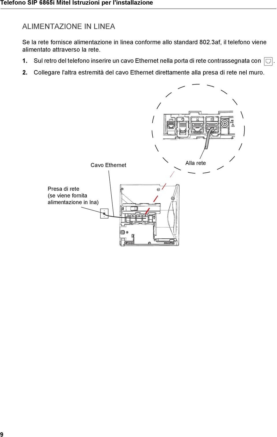 Sul retro del telefono inserire un cavo Ethernet nella porta di rete contrassegnata con. 2.