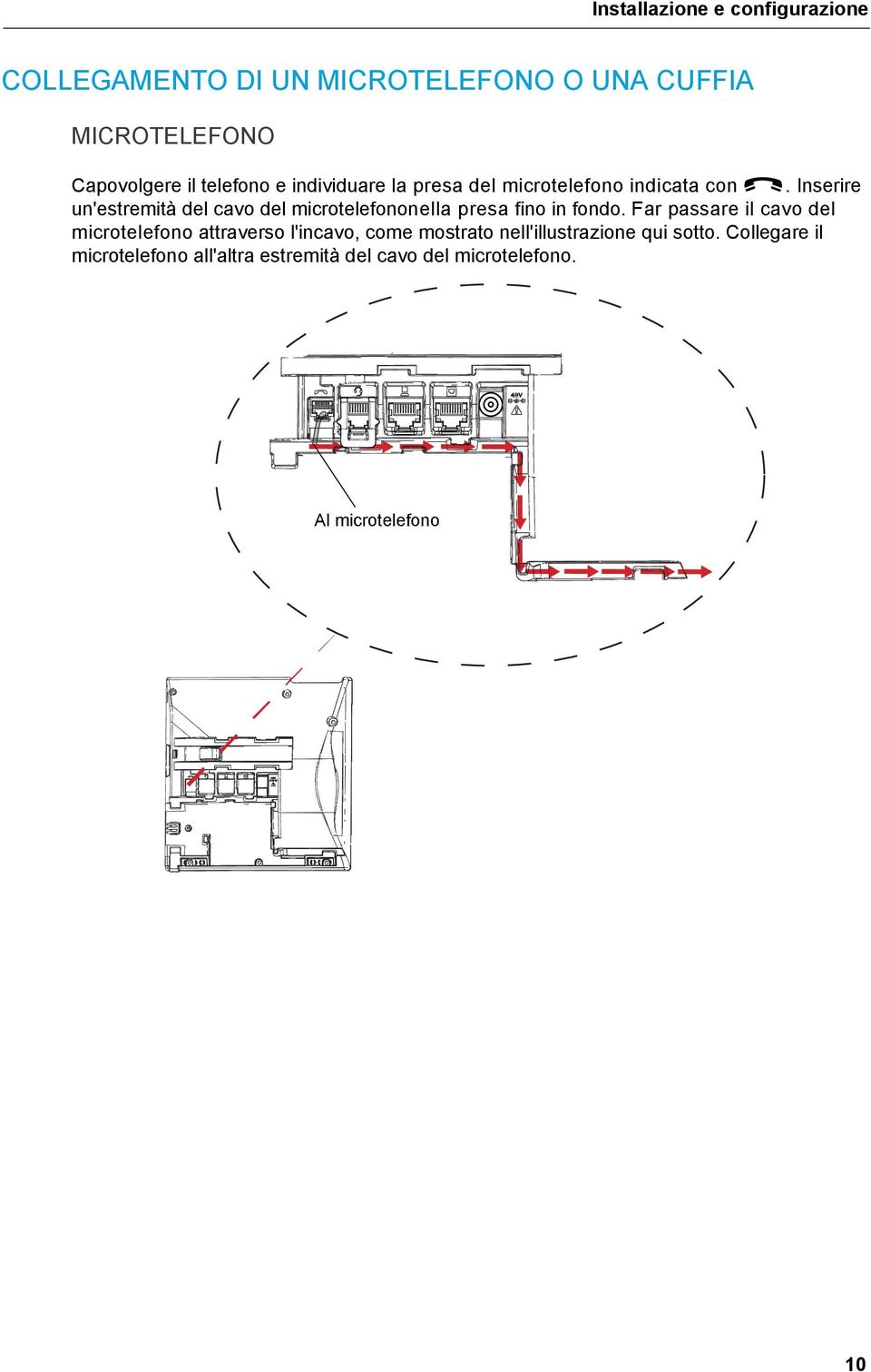 Inserire un'estremità del cavo del microtelefononella presa fino in fondo.