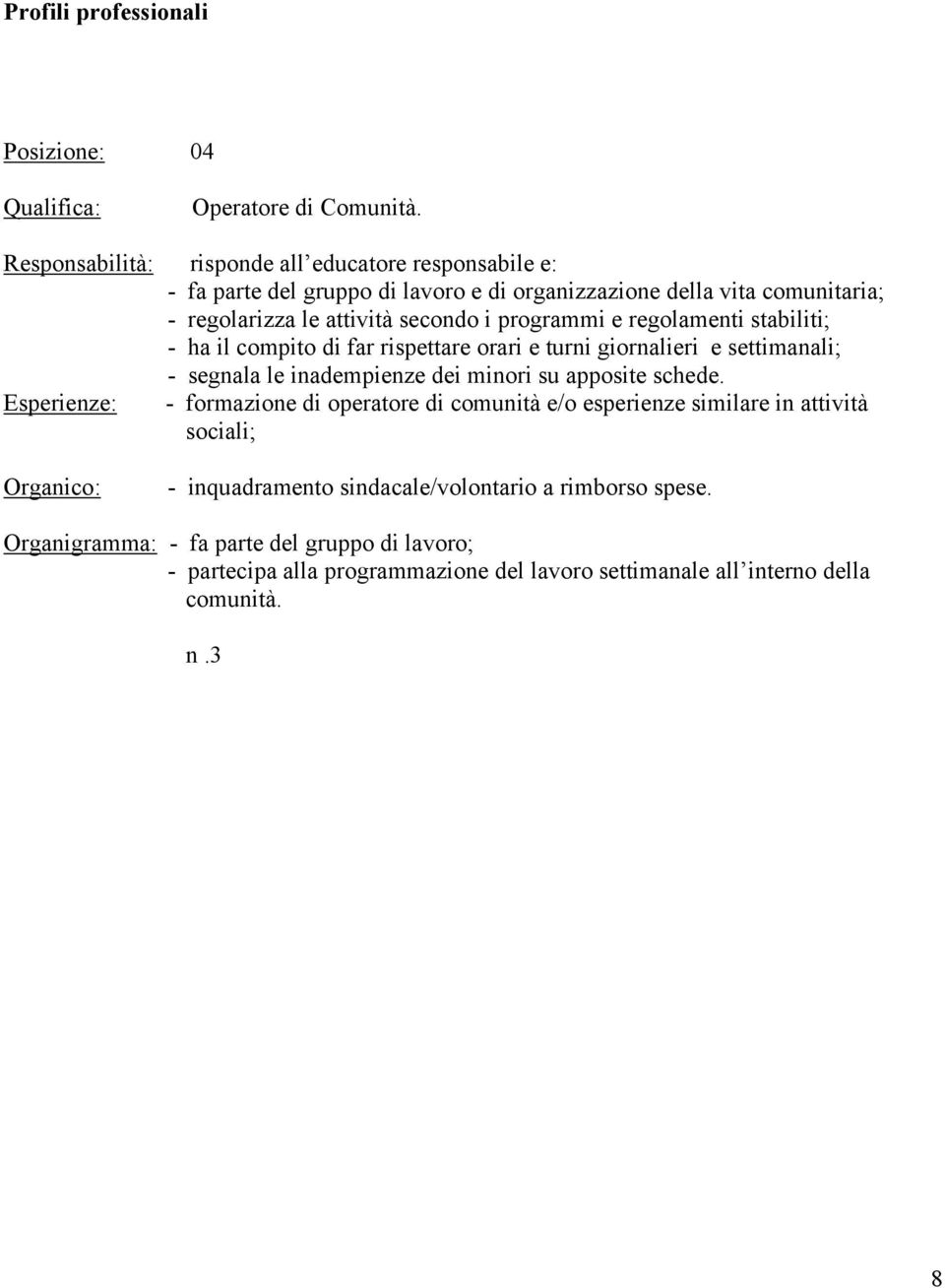 programmi e regolamenti stabiliti; - ha il compito di far rispettare orari e turni giornalieri e settimanali; - segnala le inadempienze dei minori su apposite schede.