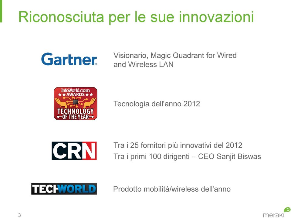 2012 Tra i 25 fornitori più innovativi del 2012 Tra i primi