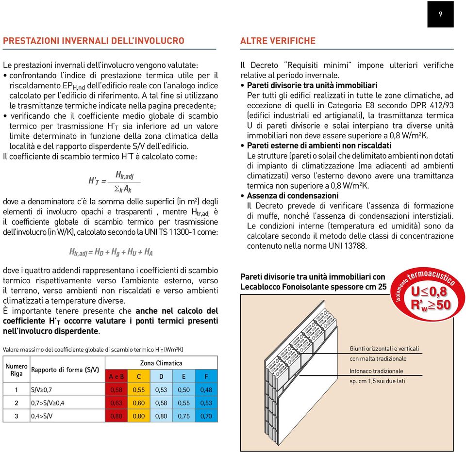 A tal fine si utilizzano le trasmittanze termiche indicate nella pagina precedente; verificando che il coefficiente medio globale di scambio termico per trasmissione H T sia inferiore ad un valore