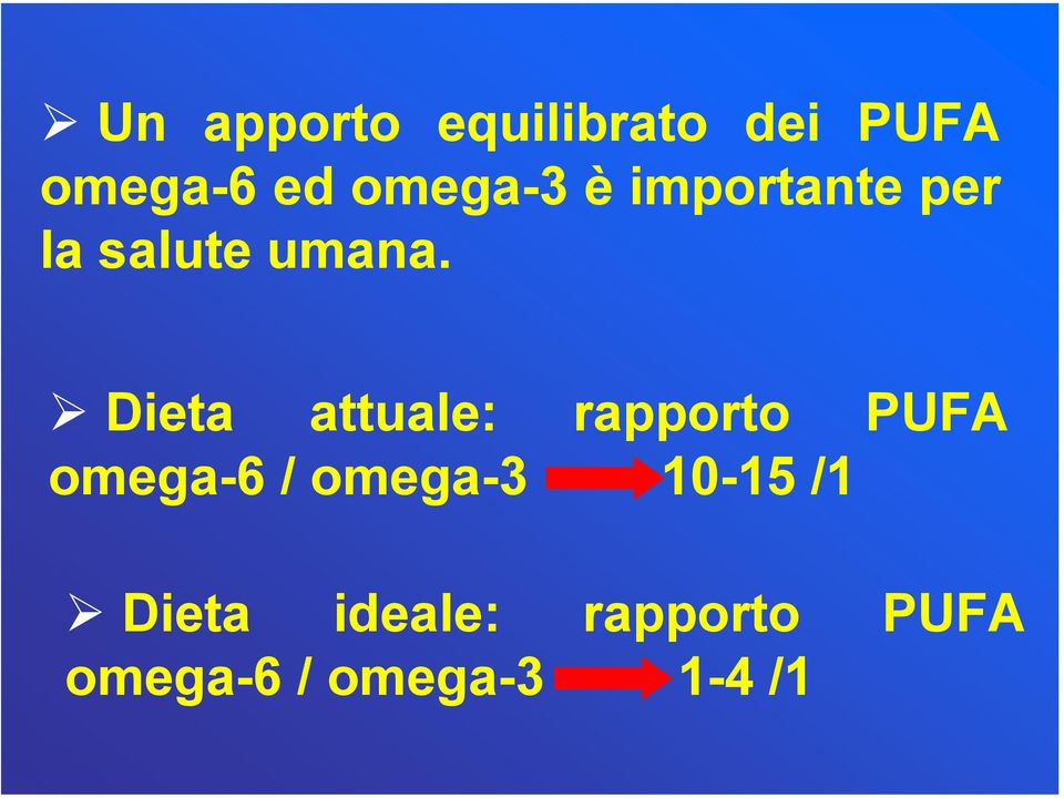 Dieta attuale: rapporto PUFA omega-6 / omega-3