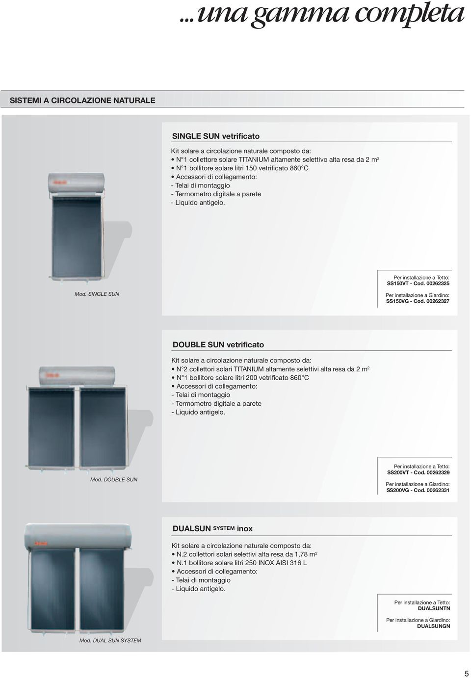 SINGLE SUN Per installazione a Giardino: SS50VG Cod.