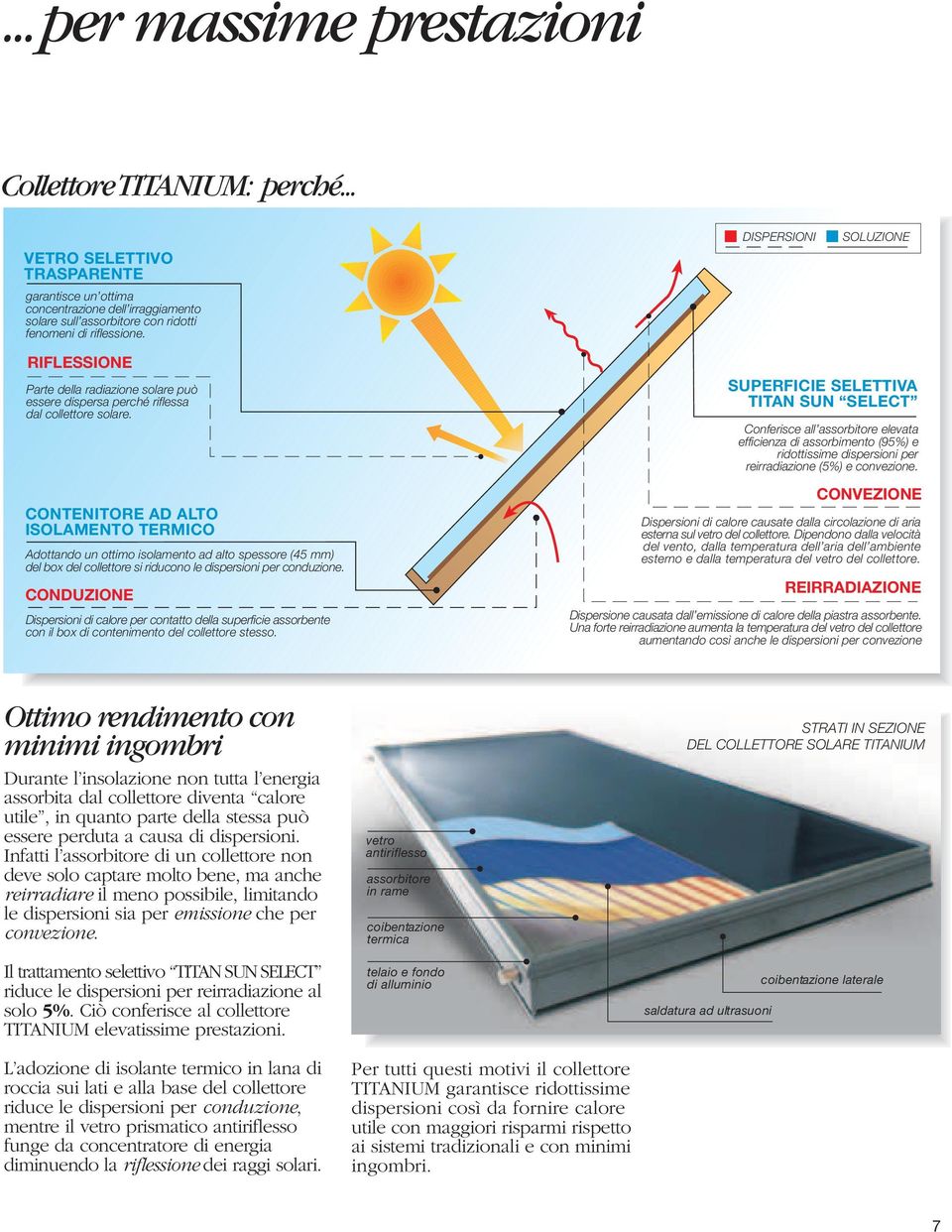 CONTENITORE AD ALTO ISOLAMENTO TERMICO Adottando un ottimo isolamento ad alto spessore (45 mm) del box del collettore si riducono le dispersioni per conduzione.