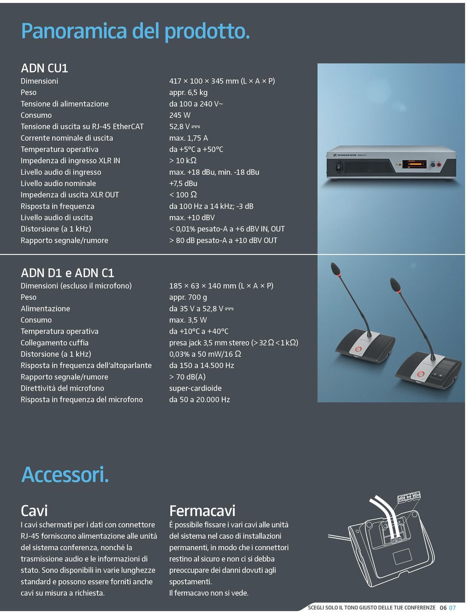 Livello audio nominale Impedenza di uscita XLR OUT Risposta in frequenza Livello audio di uscita Distorsione (a 1 khz) Rapporto segnale/rumore ADN D1 e ADN C1 Dimensioni (escluso il microfono) Peso