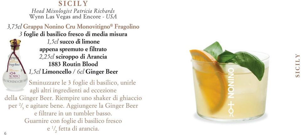 Ginger Beer Sminuzzare le 3 foglie di basilico, unirle agli altri ingredienti ad eccezione della Ginger Beer.