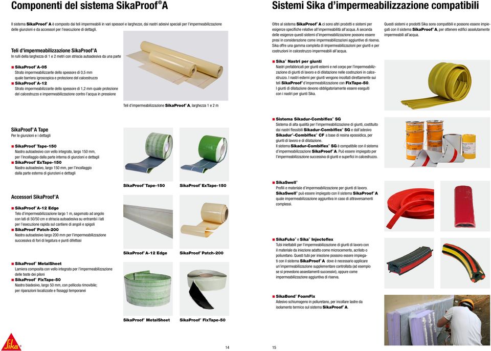 Teli d impermeabilizzazione SikaProof A In rulli della larghezza di 1 e 2 metri con striscia autoadesiva da una parte SikaProof A-05 Strato impermeabilizzante dello spessore di 0,5 mm quale barriera