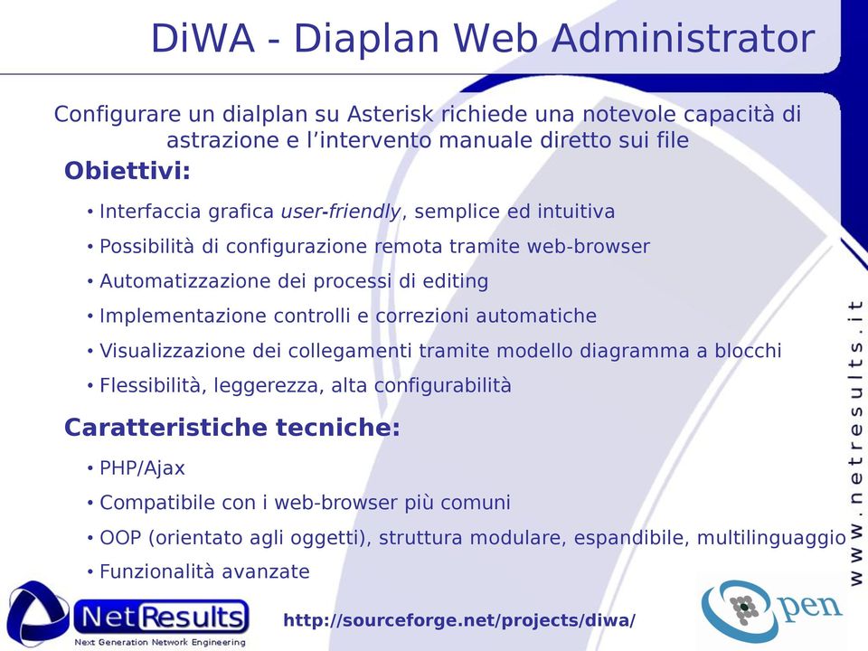 controlli e correzioni automatiche Visualizzazione dei collegamenti tramite modello diagramma a blocchi Flessibilità, leggerezza, alta configurabilità Caratteristiche