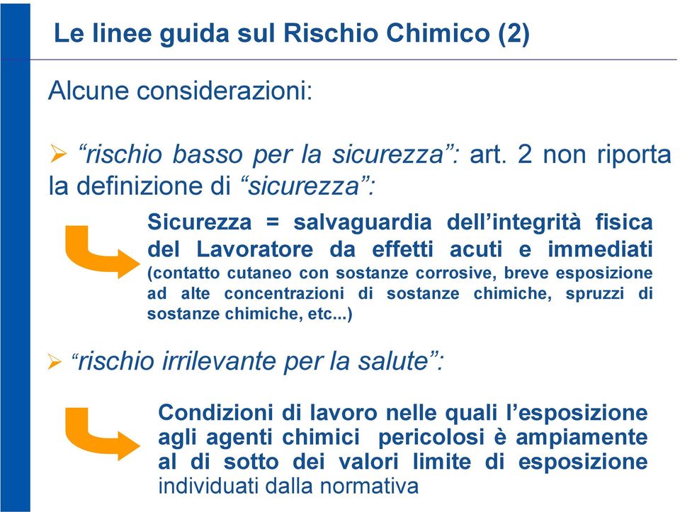 cutaneo con sostanze corrosive, breve esposizione ad alte concentrazioni di sostanze chimiche, spruzzi di sostanze chimiche, etc.