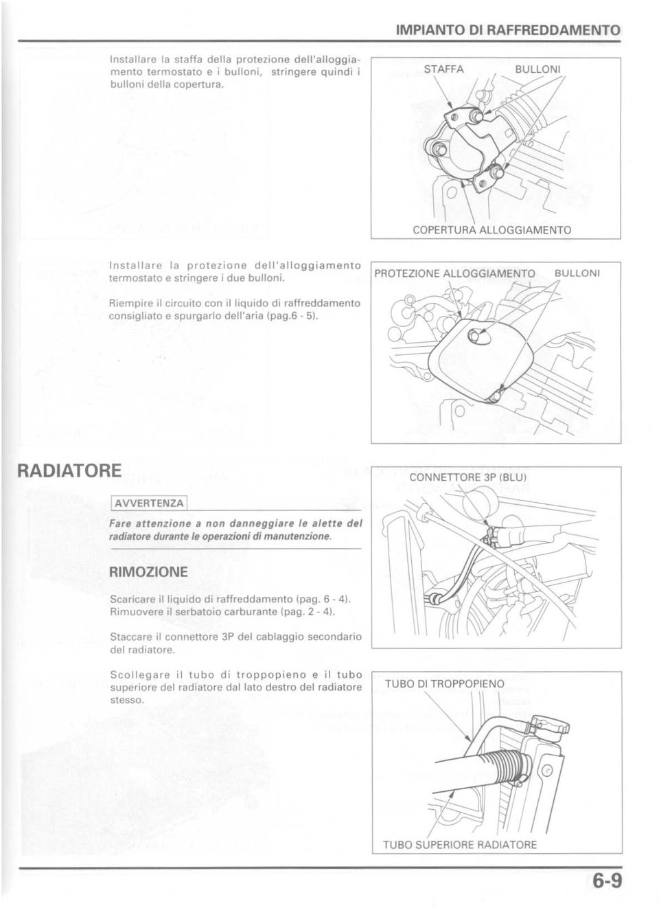 6-5). RADIATORE AVVERTENZA Fare attenzione a non danneggiare le alette del radiatore durante le operazioni di manutenzione.