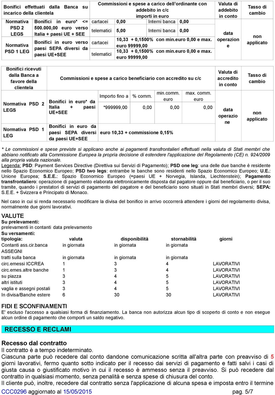 Interni banca 0,00 telematici 5,00 Interni banca 0,00 cartacei telematici 10,33 + 0,1500% con min.euro 0,00 e max.