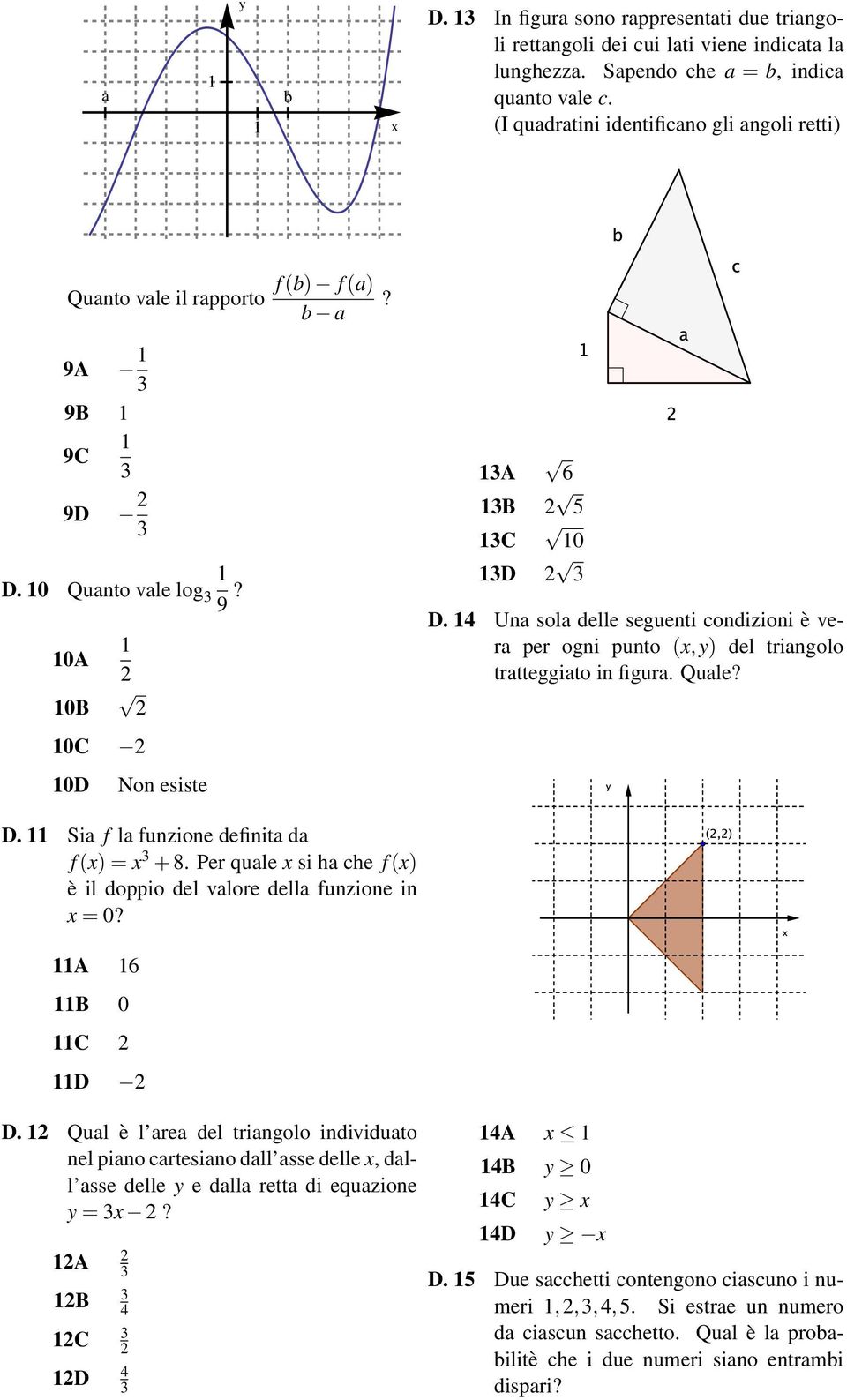 Una sola delle seguenti condizioni è vera per ogni punto (x, y) del triangolo tratteggiato in figura. Quale? D. Sia f la funzione definita da f (x) = x + 8.