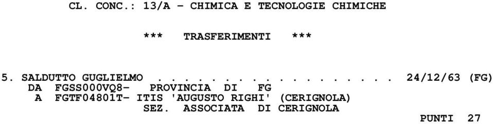 TRASFERIMENTI *** 5. SALDUTTO GUGLIELMO.