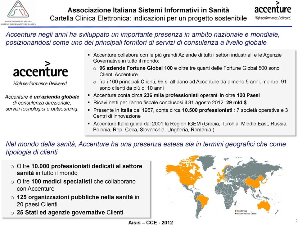 Accenture collabora con le più grandi Aziende di tutti i settori industriali e le Agenzie Governative in tutto il mondo: o 96 aziende Fortune Global 100 e oltre tre quarti delle Fortune Global 500