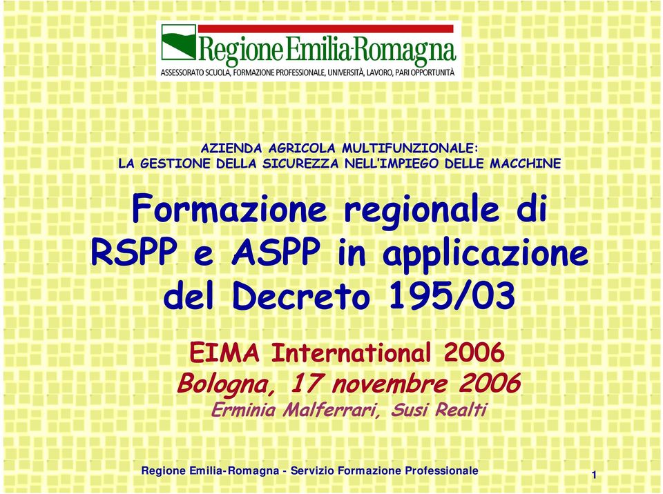 Decreto 195/03 EIMA International 2006 Bologna, 17 novembre 2006 Erminia