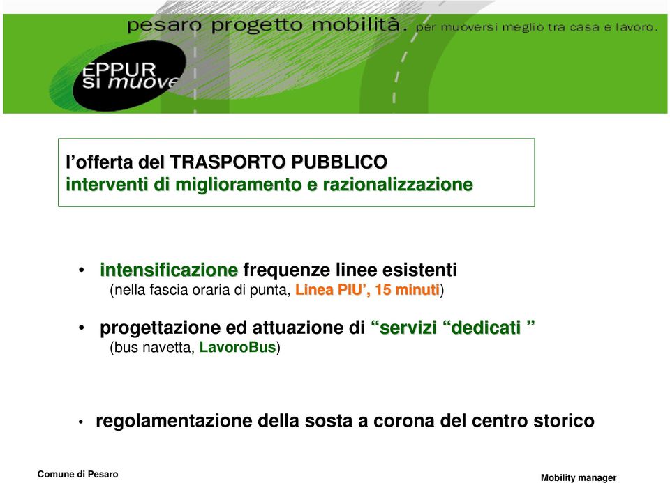 PIU,, 15 minuti) progettazione ed attuazione di servizi dedicati (bus navetta,