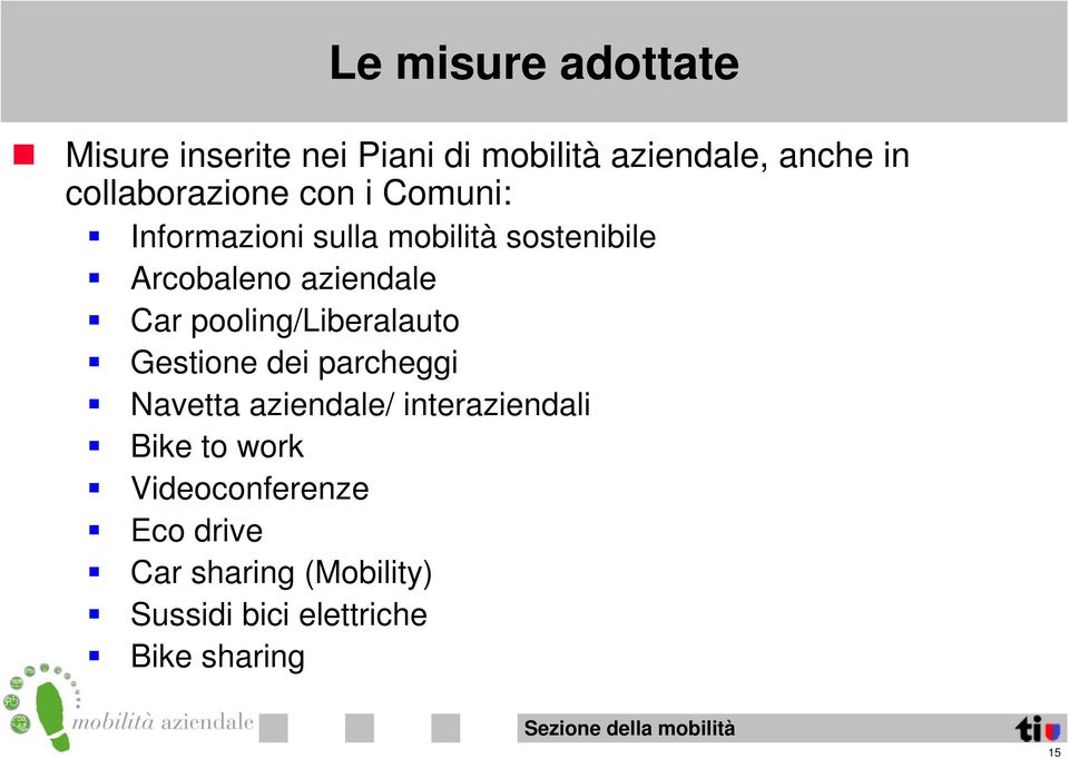 aziendale Car pooling/liberalauto Gestione dei parcheggi Navetta aziendale/