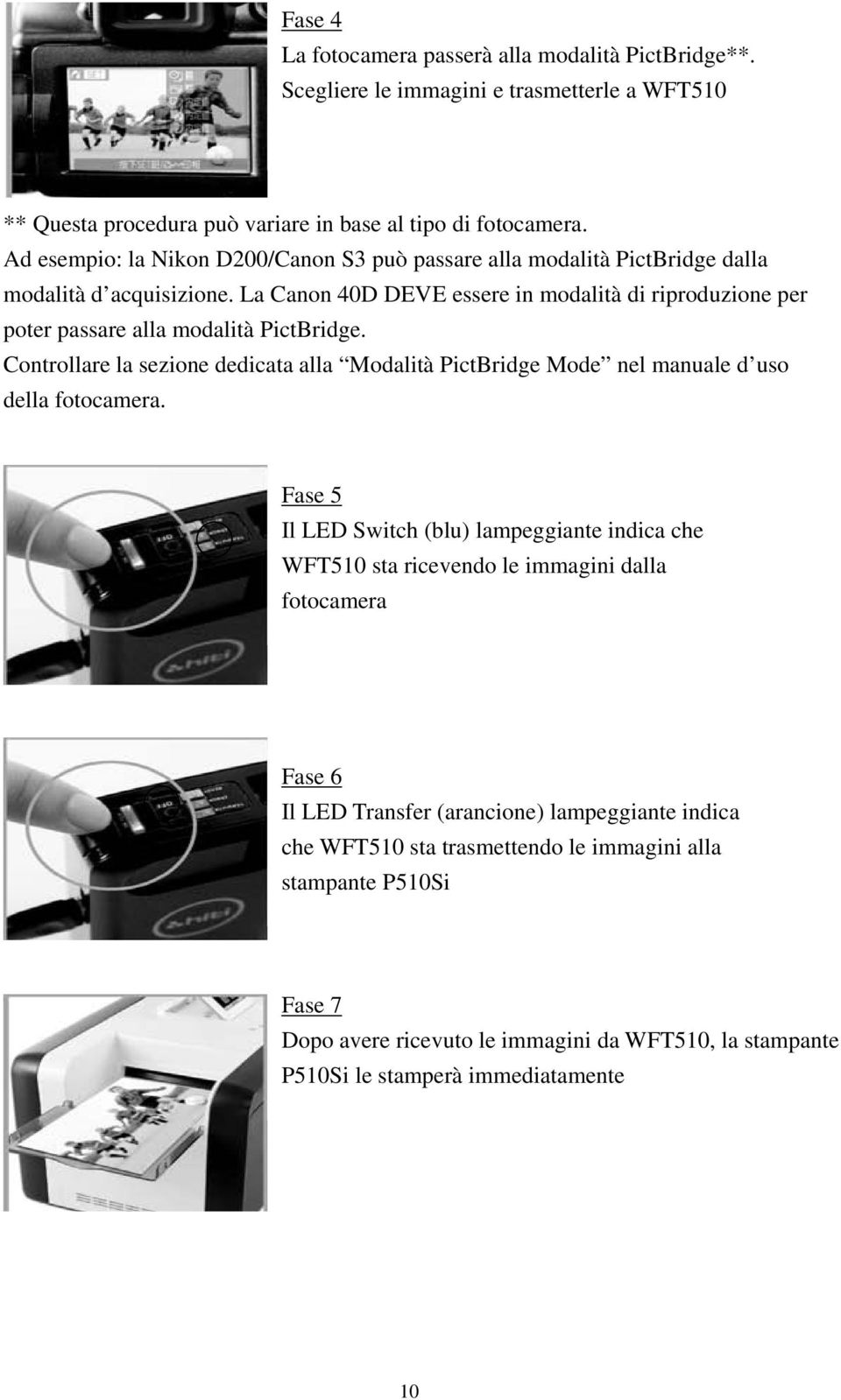 La Canon 40D DEVE essere in modalità di riproduzione per poter passare alla modalità PictBridge. Controllare la sezione dedicata alla Modalità PictBridge Mode nel manuale d uso della fotocamera.