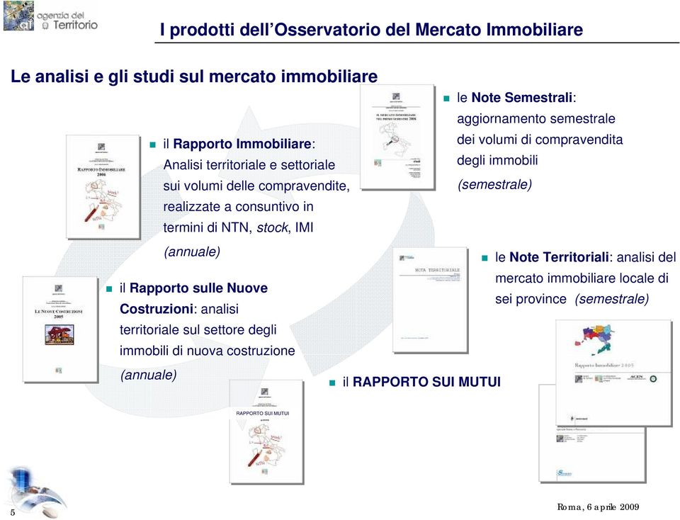 realizzate a consuntivo in termini di NTN, stock, IMI (annuale) le Note Territoriali: analisi del mercato immobiliare locale di il Rapporto sulle