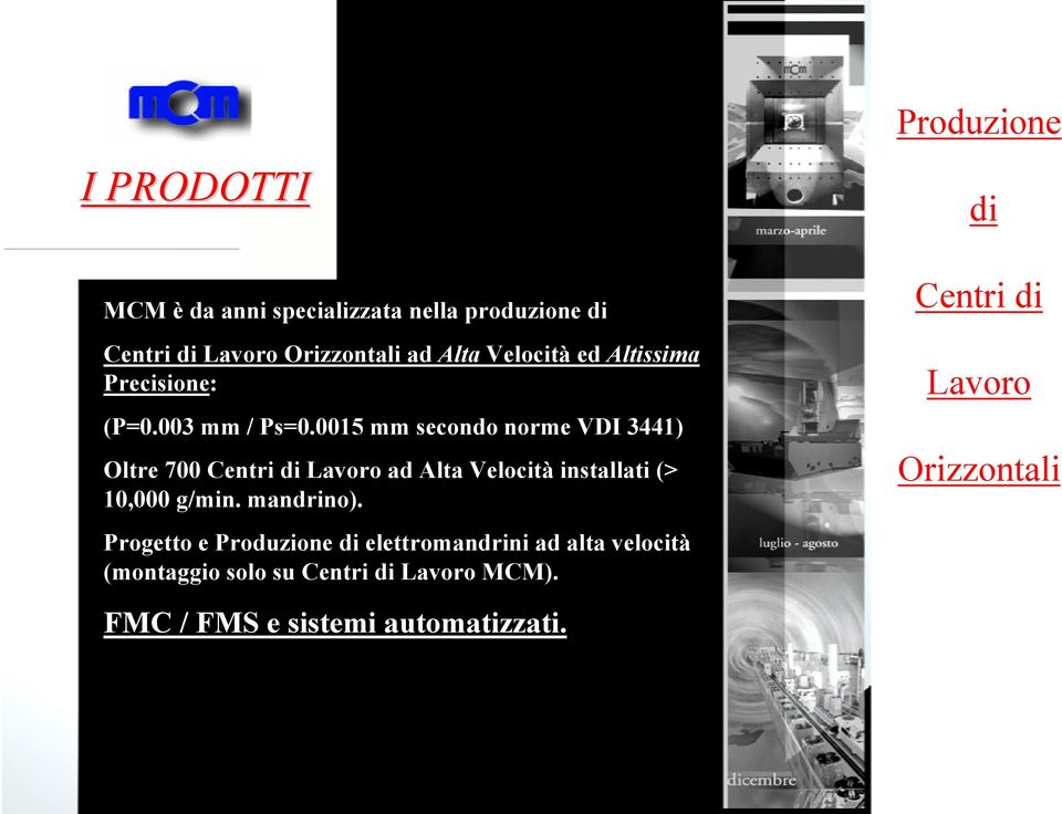 0015 mm secondo norme VDI 3441) Oltre 700 Centri di Lavoro ad Alta Velocità installati (> 10,000 g/min.