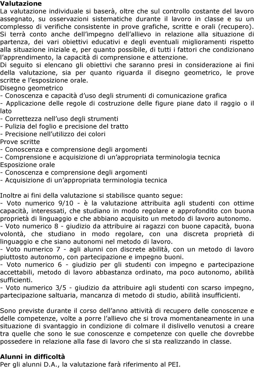 Si terrà conto anche dell impegno dell allievo in relazione alla situazione di partenza, dei vari obiettivi educativi e degli eventuali miglioramenti rispetto alla situazione iniziale e, per quanto