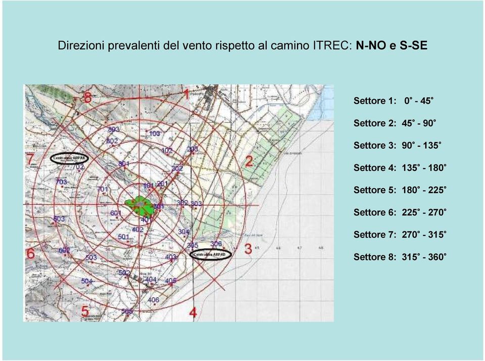 Settore 3: 90-135 Settore 4: 135-180 Settore 5: