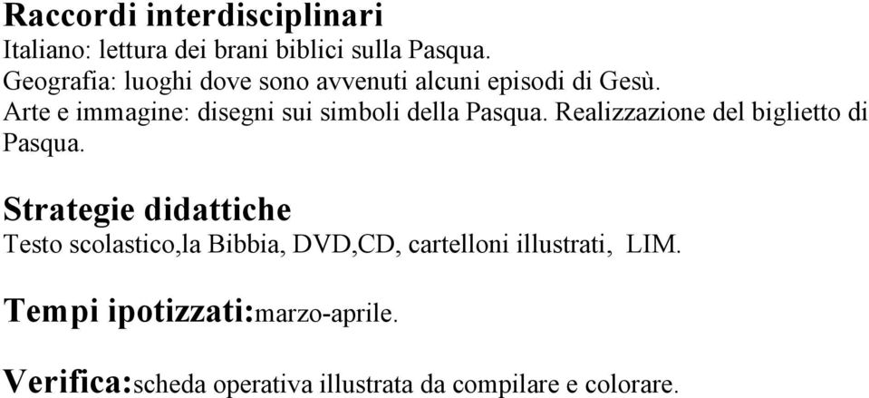 Arte e immagine: disegni sui simboli della Pasqua. Realizzazione del biglietto di Pasqua.