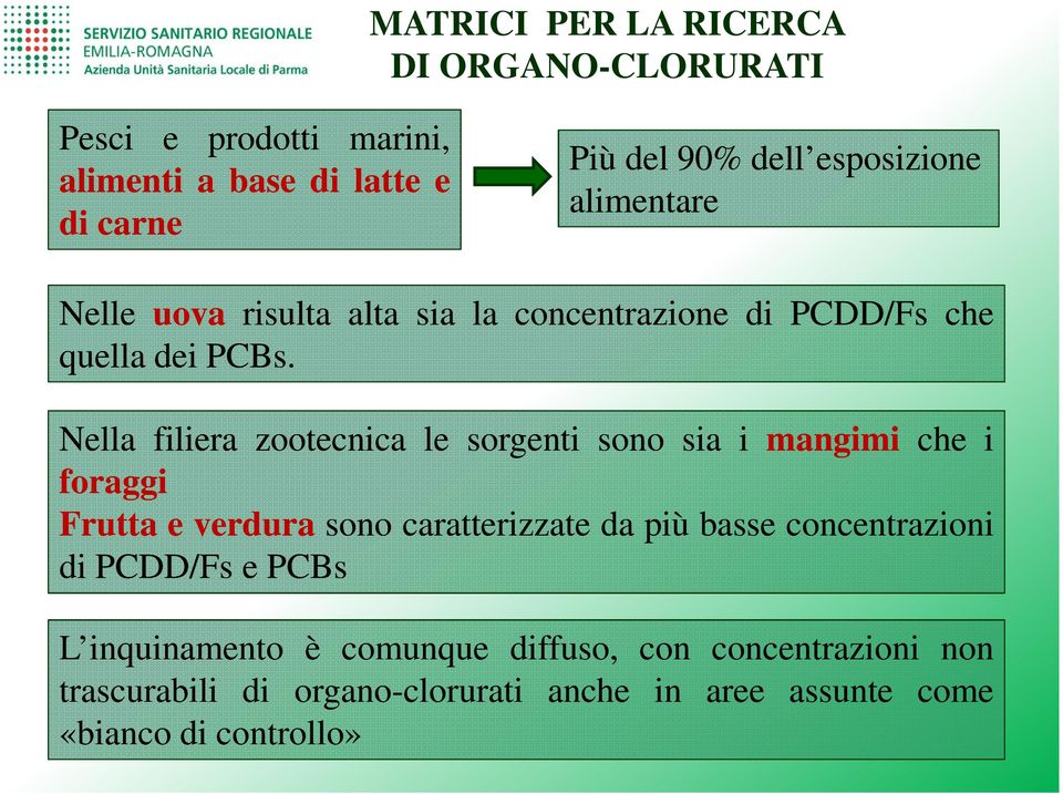 Nella filiera zootecnica le sorgenti sono sia i mangimi che i foraggi Frutta e verdura sono caratterizzate da più basse