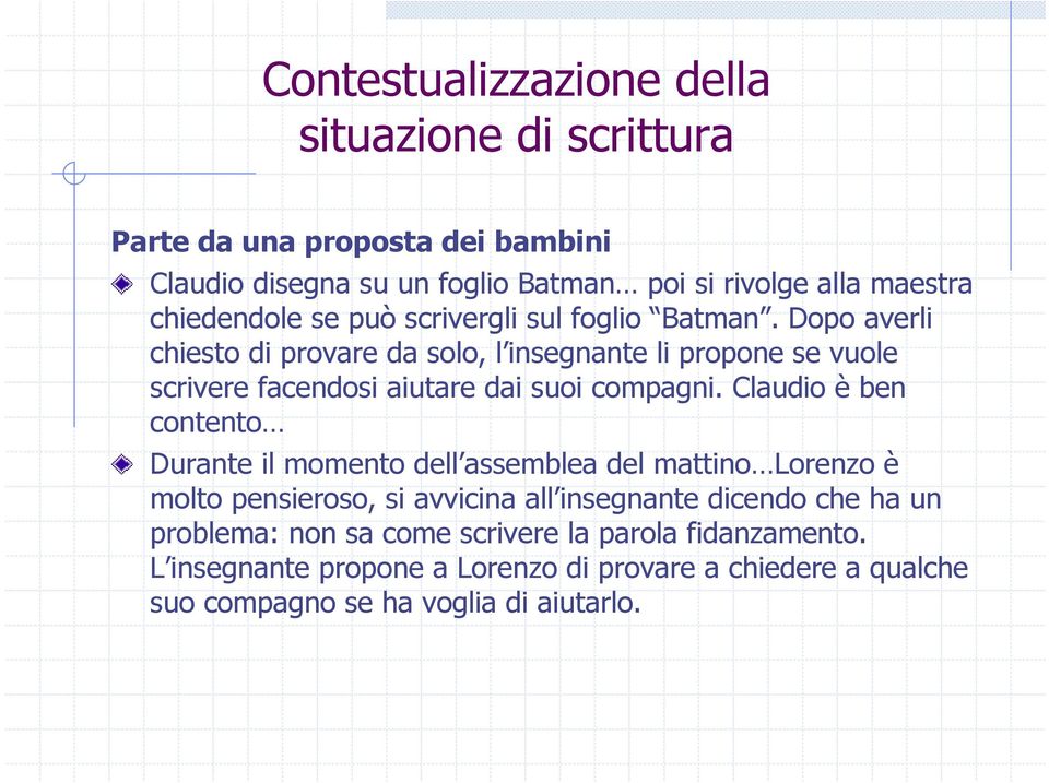 Dopo averli chiesto di provare da solo, l insegnante li propone se vuole scrivere facendosi aiutare dai suoi compagni.