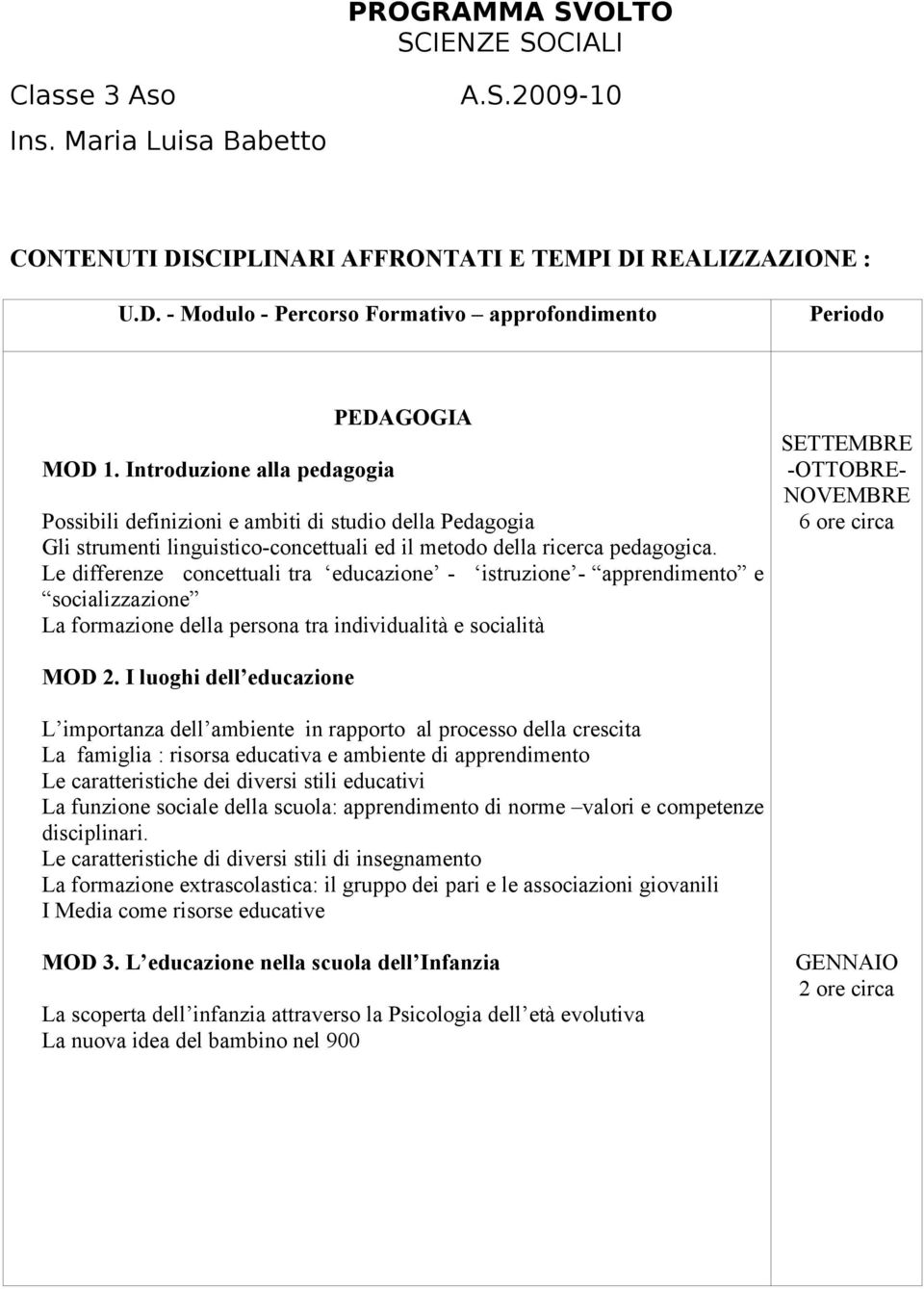 Le differenze concettuali tra educazione - istruzione - apprendimento e socializzazione La formazione della persona tra individualità e socialità SETTEMBRE -OTTOBRE- NOVEMBRE MOD 2.