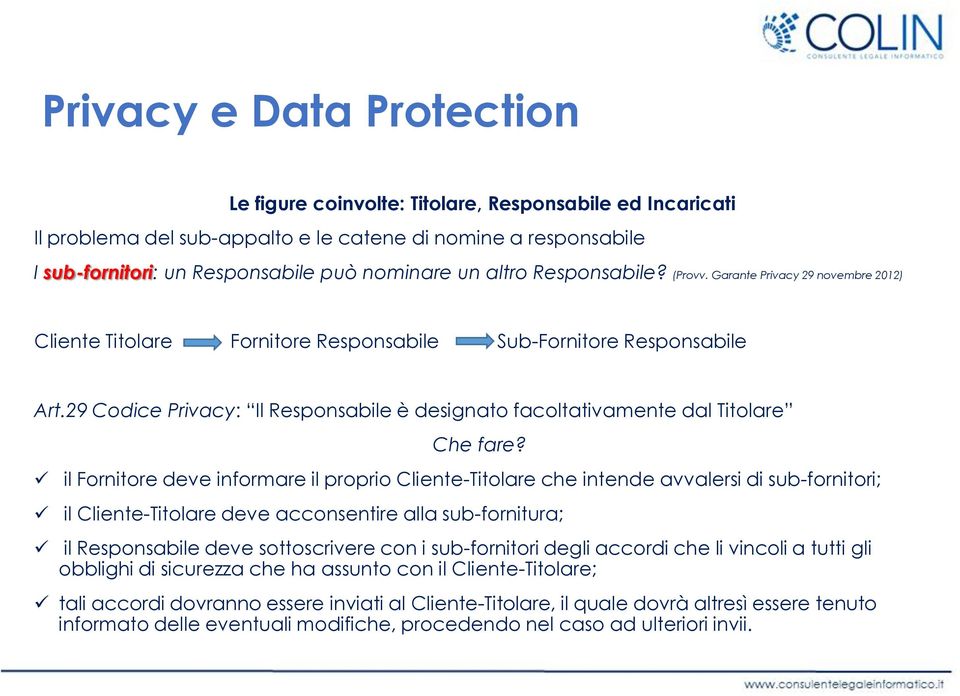 29 Codice Privacy: Il Responsabile è designato facoltativamente dal Titolare Che fare?