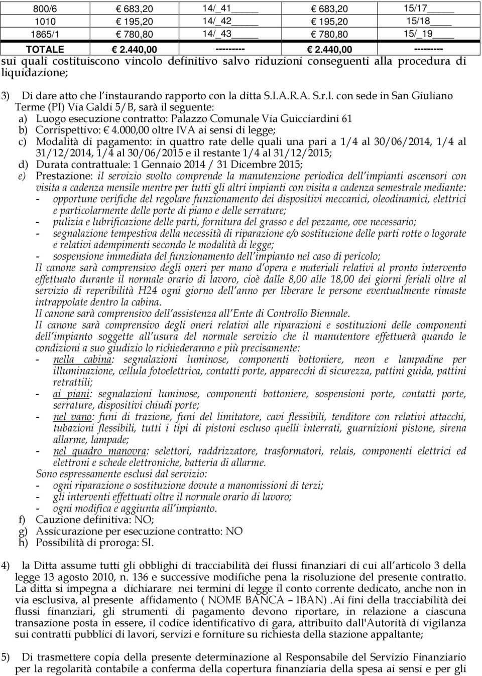 000,00 oltre IVA ai sensi di legge; c) Modalità di pagamento: in quattro rate delle quali una pari a 1/4 al 30/06/2014, 1/4 al 31/12/2014, 1/4 al 30/06/2015 e il restante 1/4 al 31/12/2015; d) Durata