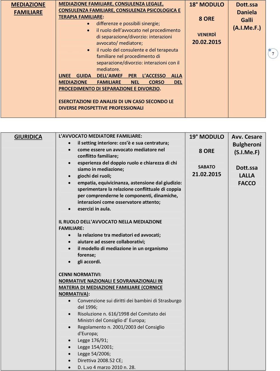 LINEE GUIDA DELL AIMEF PER L ACCESSO ALLA NEL CORSO DEL PROCEDIMENTO DI SEPARAZIONE E DIVORZIO. 18 MODULO 20.02.