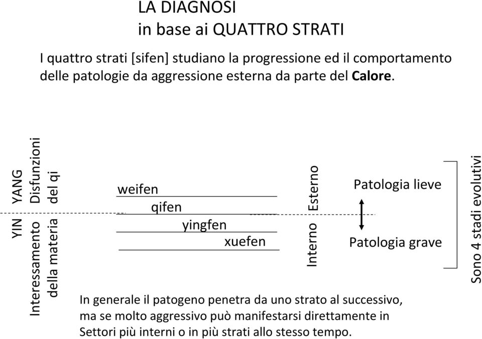 YANG Disfunzioni del qi YIN Interessamento della materia weifen qifen yingfen xuefen Esterno Interno Patologia lieve