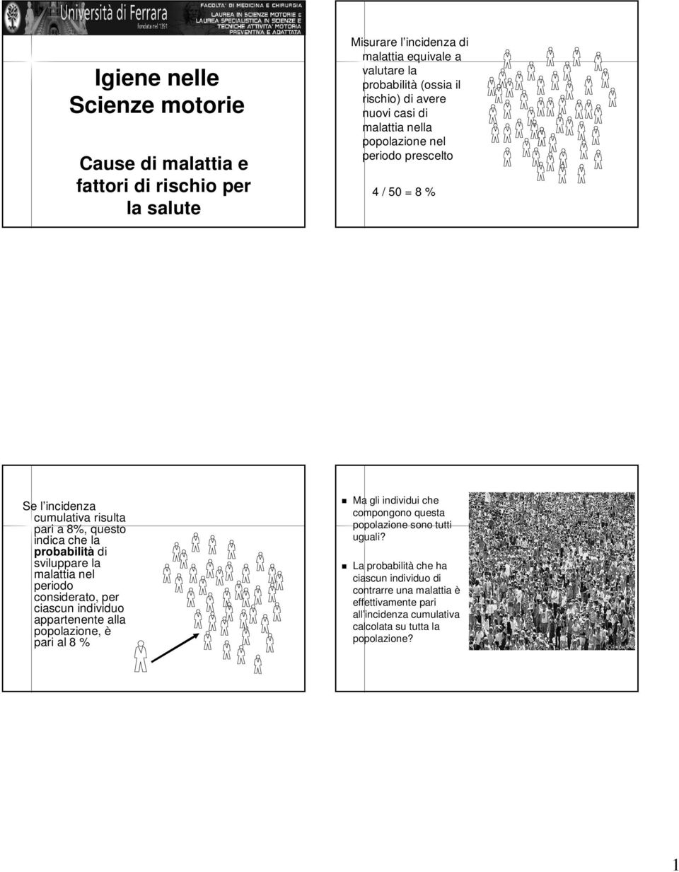 probabilità di sviluppare la malattia nel periodo considerato, per ciascun individuo appartenente alla popolazione, è pari al 8 % Ma gli individui che compongono