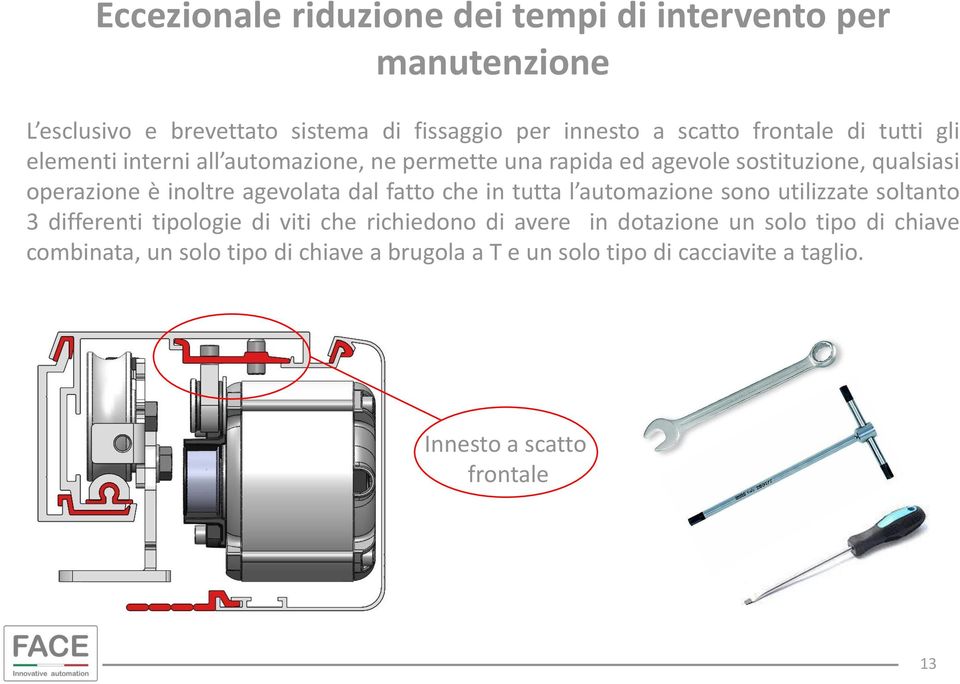 agevolata dal fatto che in tutta l automazione sono utilizzate soltanto 3 differenti tipologie di viti che richiedono di avere in