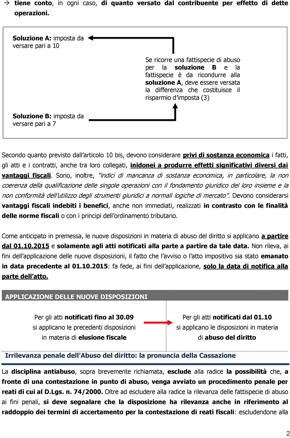 il risparmio d imposta (3) Soluzione B: imposta da versare pari a 7 Secondo quanto previsto dall articolo 10 bis, devono considerare privi di sostanza economica i fatti, gli atti e i contratti, anche