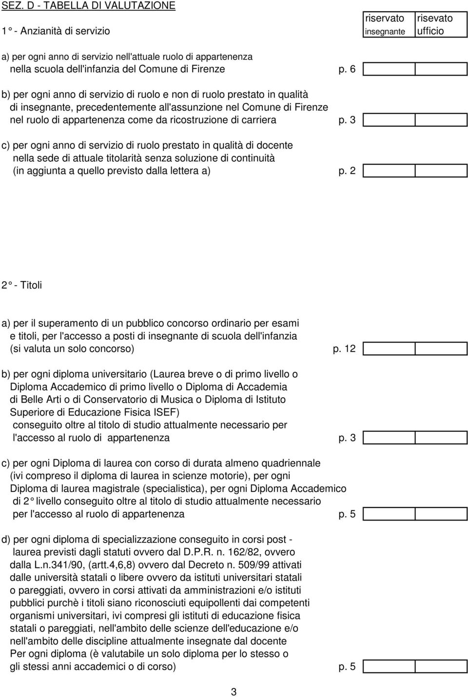 6 b) per ogni anno di servizio di ruolo e non di ruolo prestato in qualità di insegnante, precedentemente all'assunzione nel Comune di Firenze nel ruolo di appartenenza come da ricostruzione di