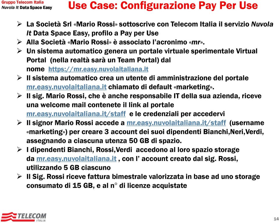 it Il sistema automatico crea un utente di amministrazione del portale mr.easy.nuvolaitaliana.it chiamato di default «marketing». Il sig.