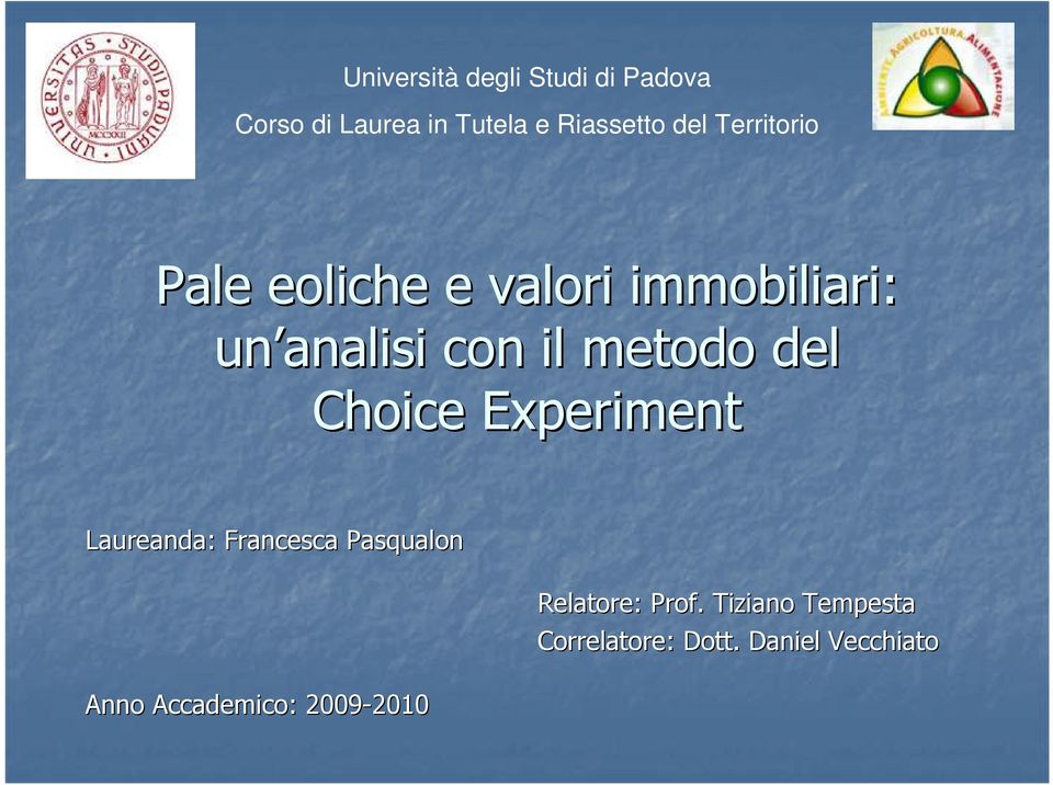 Choice Experiment Laureanda: Francesca Pasqualon Anno Accademico: