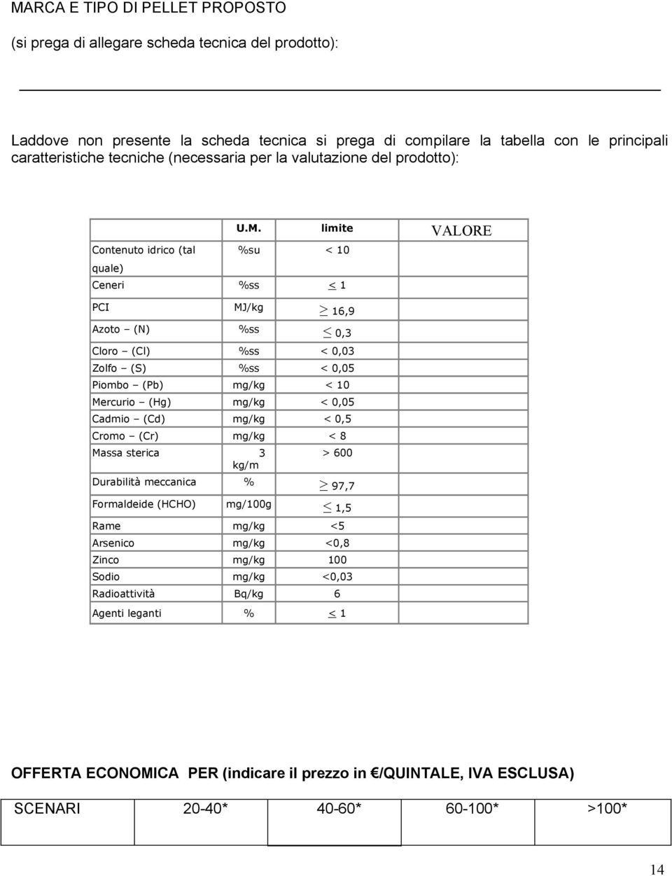 limite VALORE %su < 10 Ceneri %ss < 1 PCI MJ/kg 16,9 Azoto (N) %ss 0,3 Cloro (Cl) %ss < 0,03 Zolfo (S) %ss < 0,05 Piombo (Pb) mg/kg < 10 Mercurio (Hg) mg/kg < 0,05 Cadmio (Cd) mg/kg < 0,5 Cromo