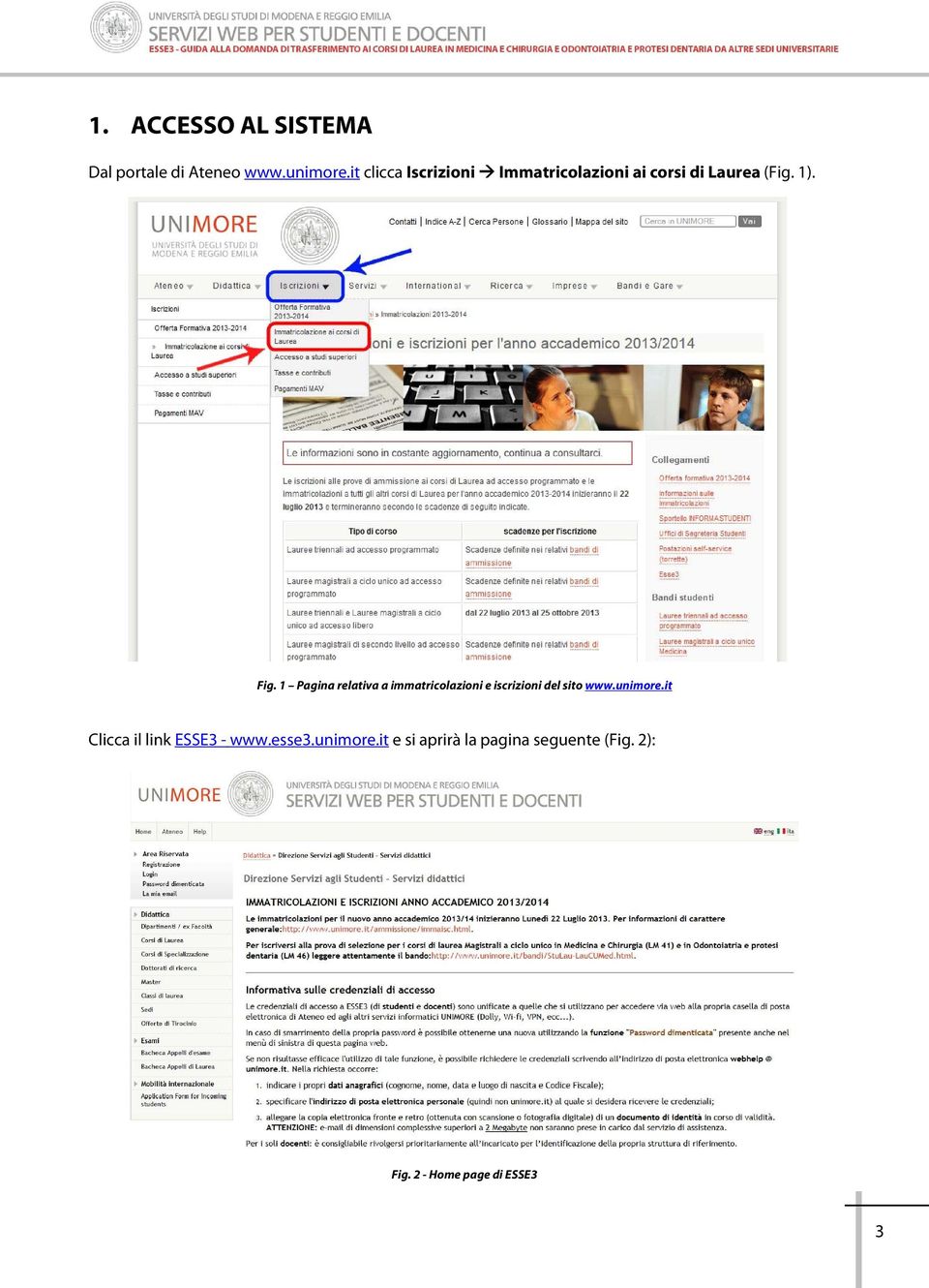 1 Pagina relativa a immatricolazioni e iscrizioni del sito www.unimore.