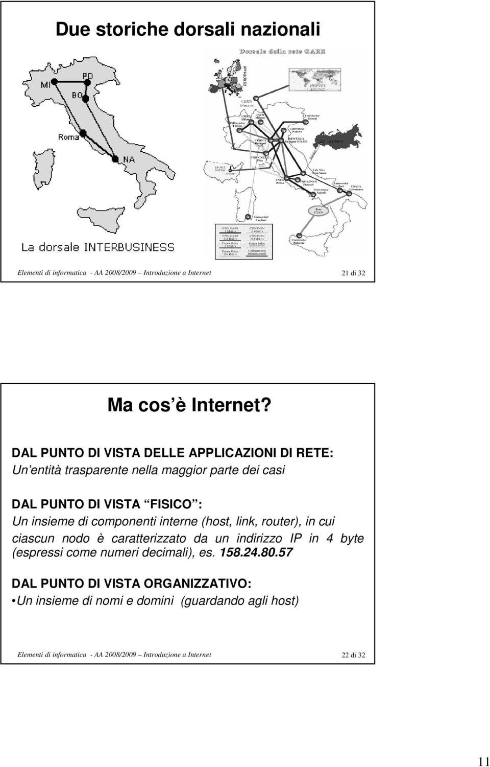 VISTA FISICO : Un insieme di componenti interne (host, link, router), in cui ciascun nodo è caratterizzato da un