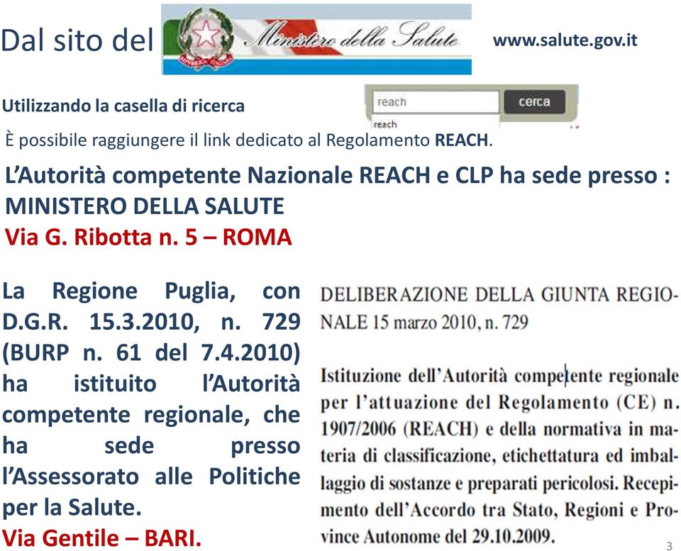 L Autorità competente Nazionale REACH e CLP ha sede presso : MINISTERO DELLA SALUTE Via G. Ribotta n.