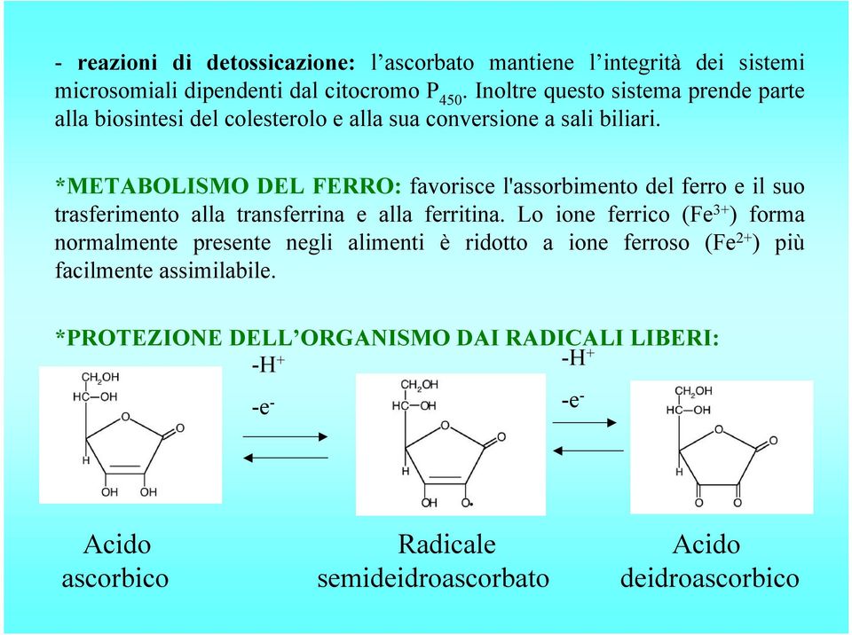 *METABOLISMO DEL FERRO: favorisce l'assorbimento del ferro e il suo trasferimento alla transferrina e alla ferritina.