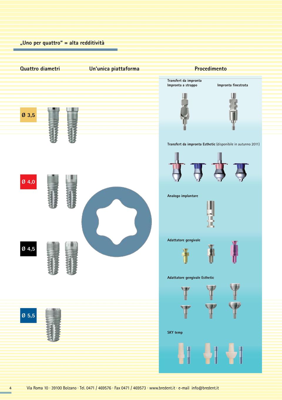 autunno 211) Ø 4, Analogo implantare Ø 4, Adattatore gengivale Adattatore gengivale Esthetic Ø, SKY