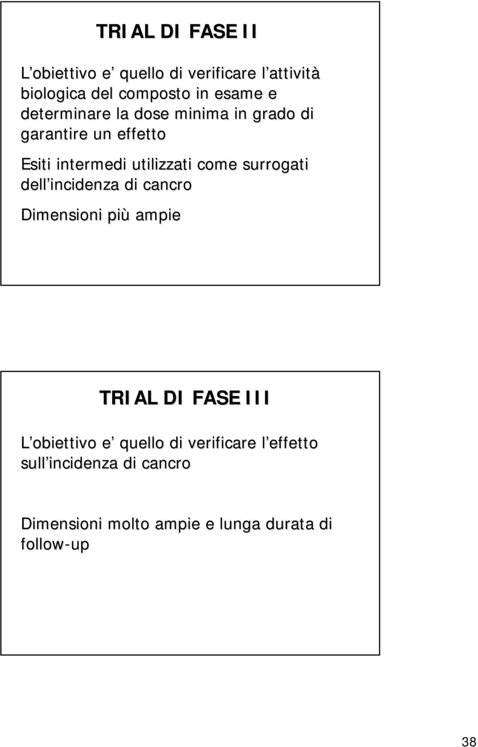 surrogati dell incidenza di cancro Dimensioni più ampie TRIAL DI FASE III L obiettivo e e quello di