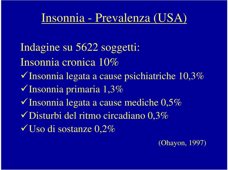 10,3% Insonnia primaria 1,3% Insonnia legata a cause mediche