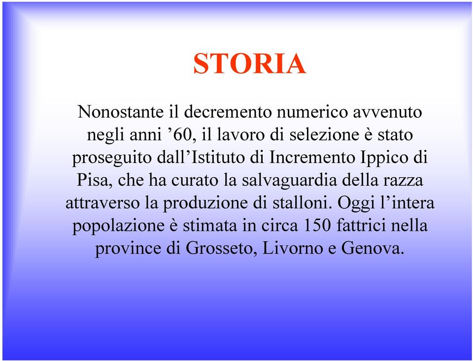 curato la salvaguardia della razza attraverso la produzione di stalloni.